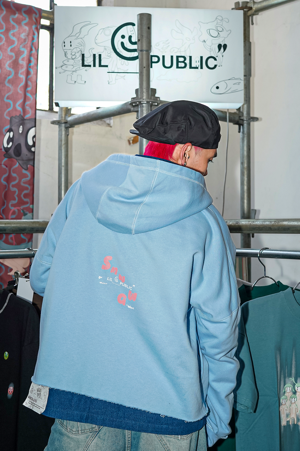 AVAILABLE PRE ORDER ! SMWGW X LIL PUBLIC Aoi Oversize Hoodie Blue - Image 2